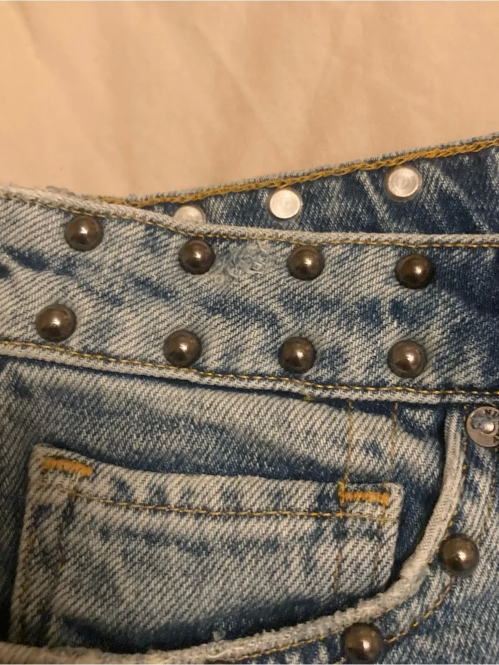All Saints Studded Blue Denim Mini Skirt size US 0